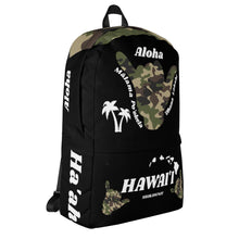 Load image into Gallery viewer, Camo Shaka Black Backpack - Hawai'i (WHT Words)