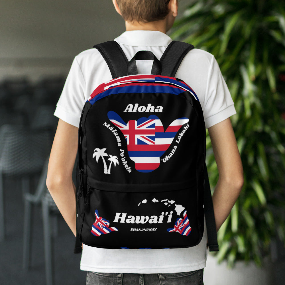 Hawai'i Flag Shaka Backpack - Black