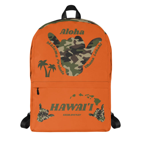 Camo Shaka Orange Backpack - Hawai'i