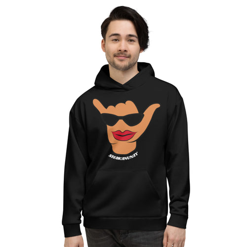 Wahine Shaka Black Hoodie -Hawai'i Back