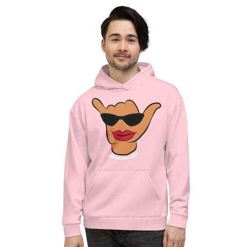 Wahine Shaka Pink Hoodie -Hawai'i Back