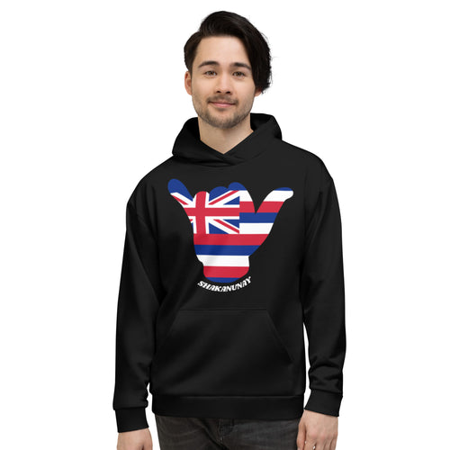 Hawai'i Flag Shaka Black Hoodie - Hawai'i Back