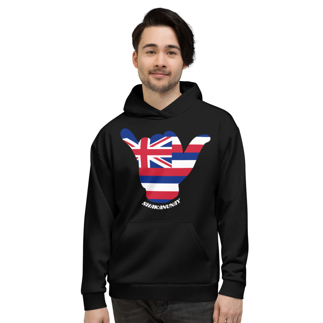 Hawai'i Flag Shaka Black Hoodie - Hawai'i Back