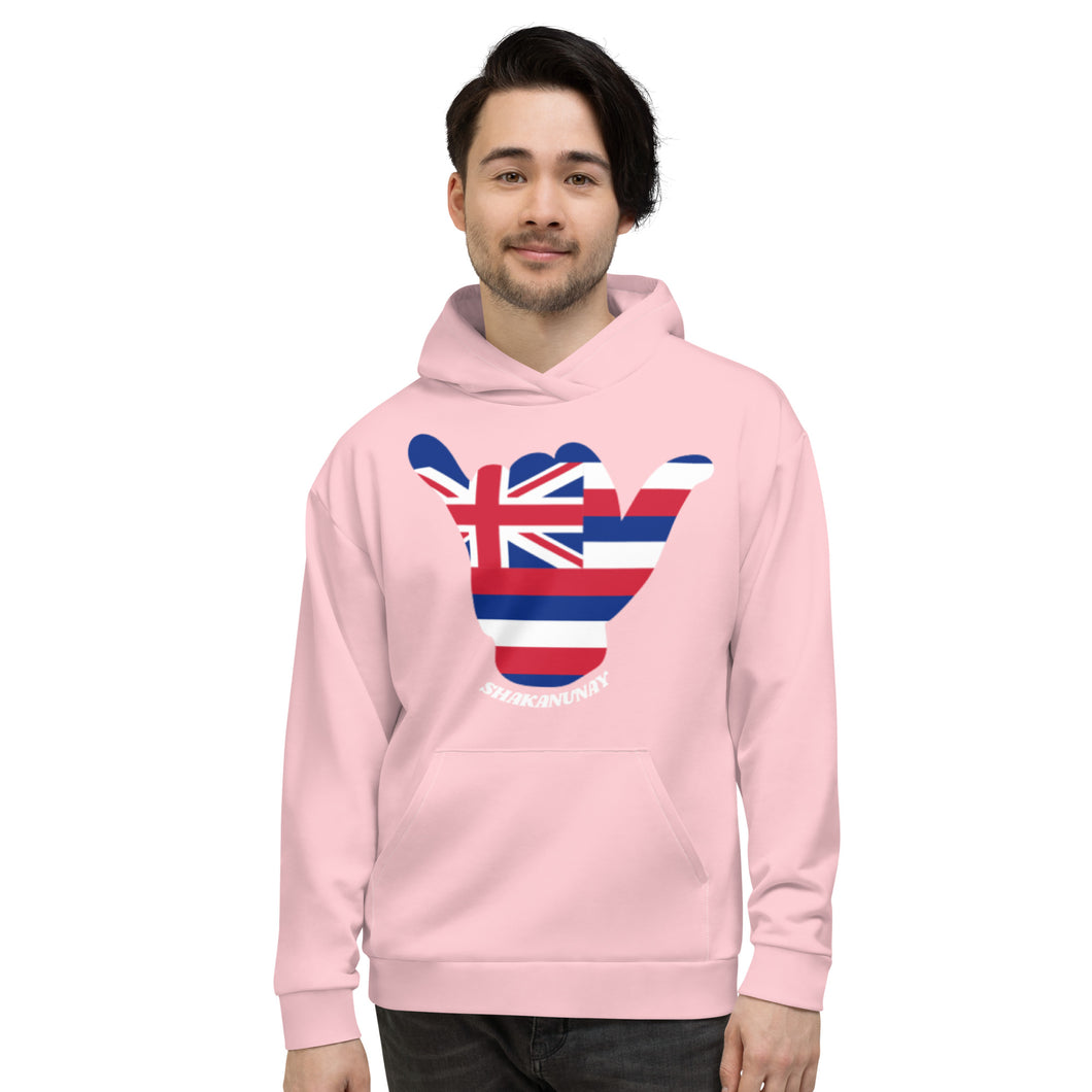 Hawai'i Flag Shaka Pink Hoodie - Hawai'i Back