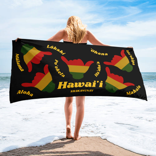 Hawai'i Values Rasta Shaka Towel - Black